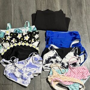 Girls swim; 5 bikini sets, 2 cover ups, 3 extra bottoms